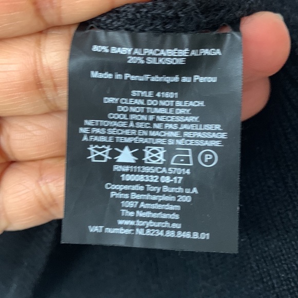 TORY BURCH BRISTOL FRINGE SLEEVE WOOL SWEATER SZ S  BLACK - Picture 10 of 10